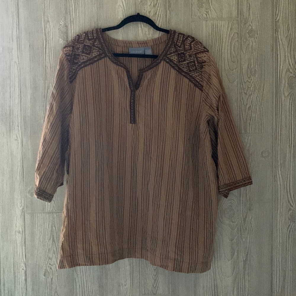 Liz & Me Embroidered Multicolored Neutral Stripe Tunic Size 5X